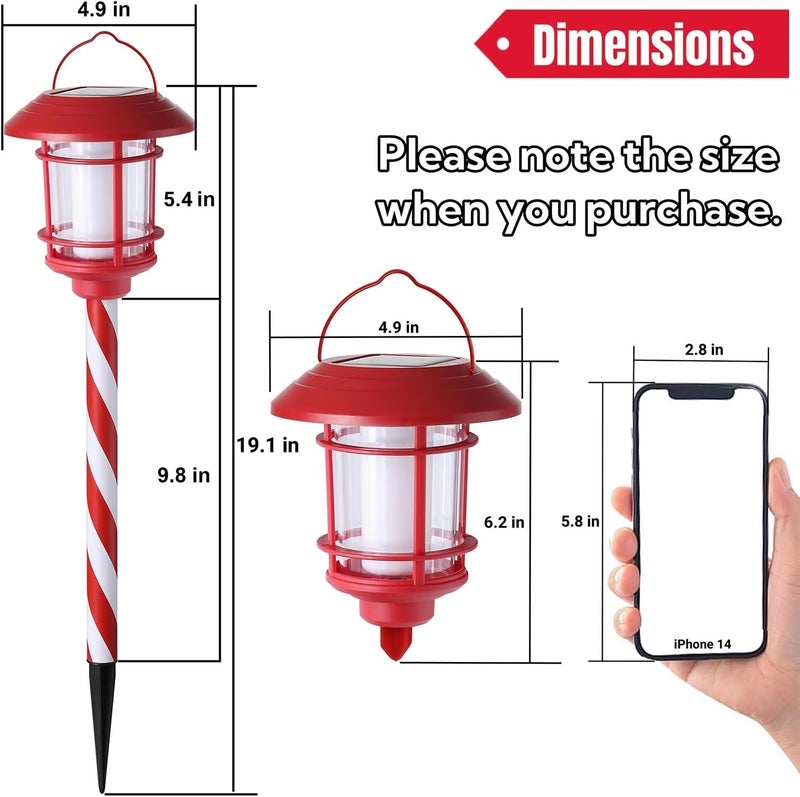 Dynaming 6 Pack Christmas Solar Flame Garden Lights Outdoor, Dual Use Flickering Flame Torch Candy Cane Pathway Marker, Xmas Hanging Lantern Lights, Waterproof & Auto On/Off for Patio Walkway Driveway - Image 2